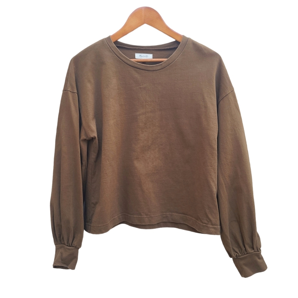 Madewell | Chord Bubble Sleeve Top Olive Brown Size Small Style K1798